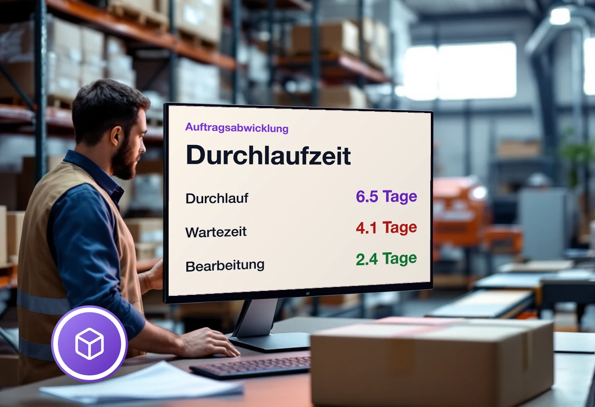 Bildschirm mit Aufträgen und ihrer Durchlaufzeit je Bearbeitungsschritt