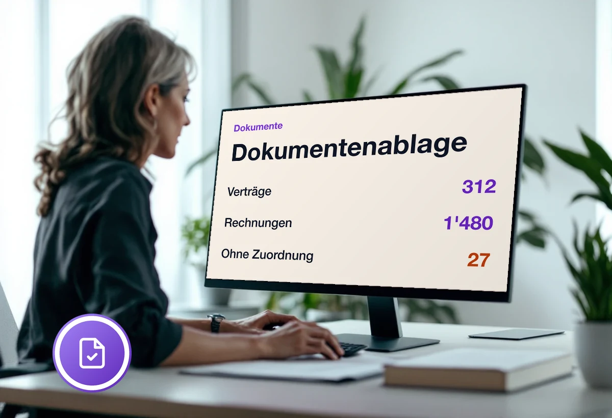 Bildschirm mit zentral verwalteten Dokumenten: Typ, Verknüpfung und Aufbewahrungsfrist je Eintrag