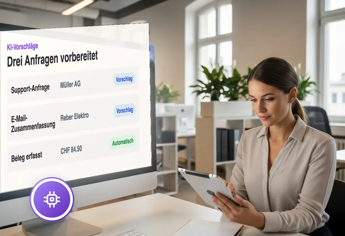 Bildschirm mit KI-Anwendungsübersicht in einem modernen Büro