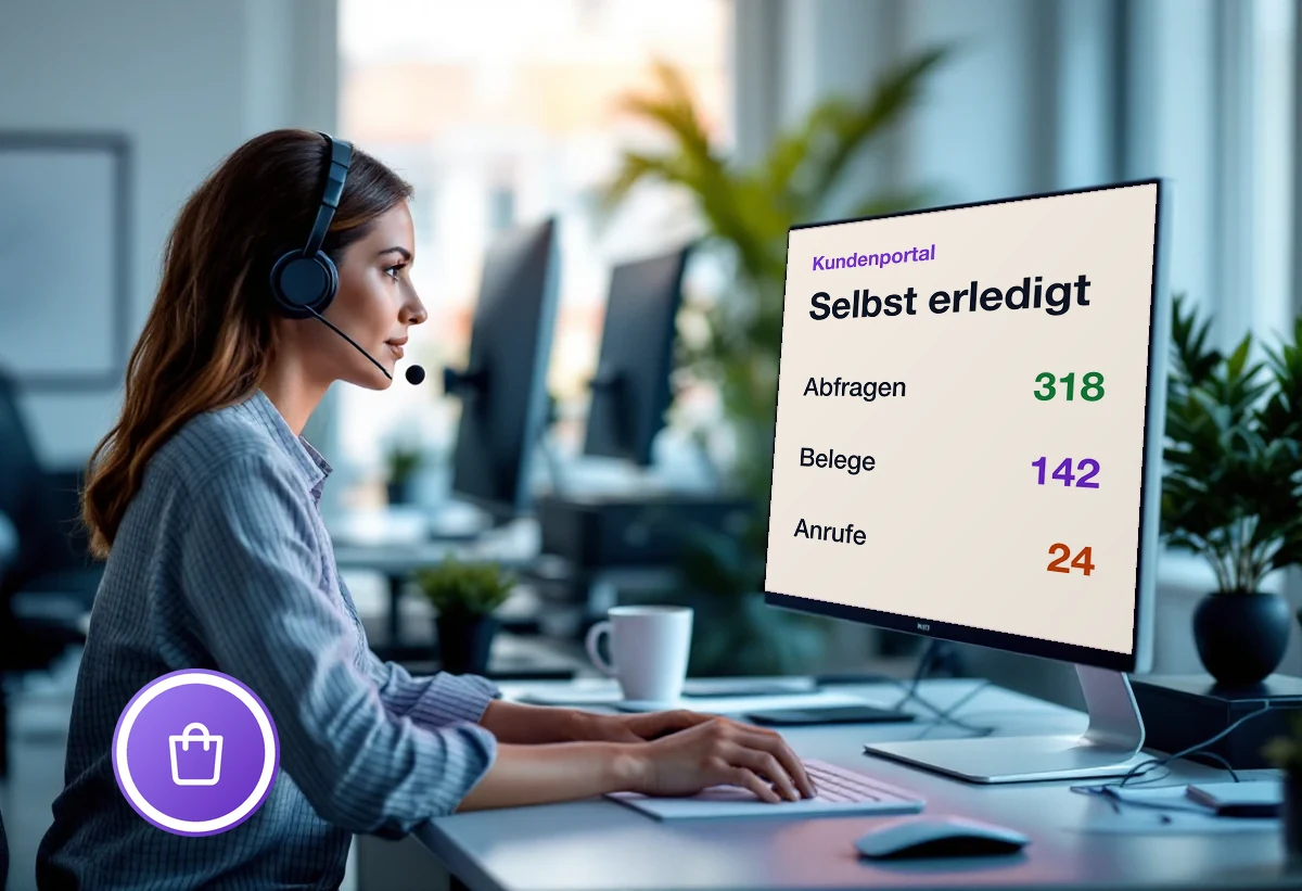 Bildschirm mit Portalzugriffen: Lieferstatus, Dokumente und offene Rechnungen