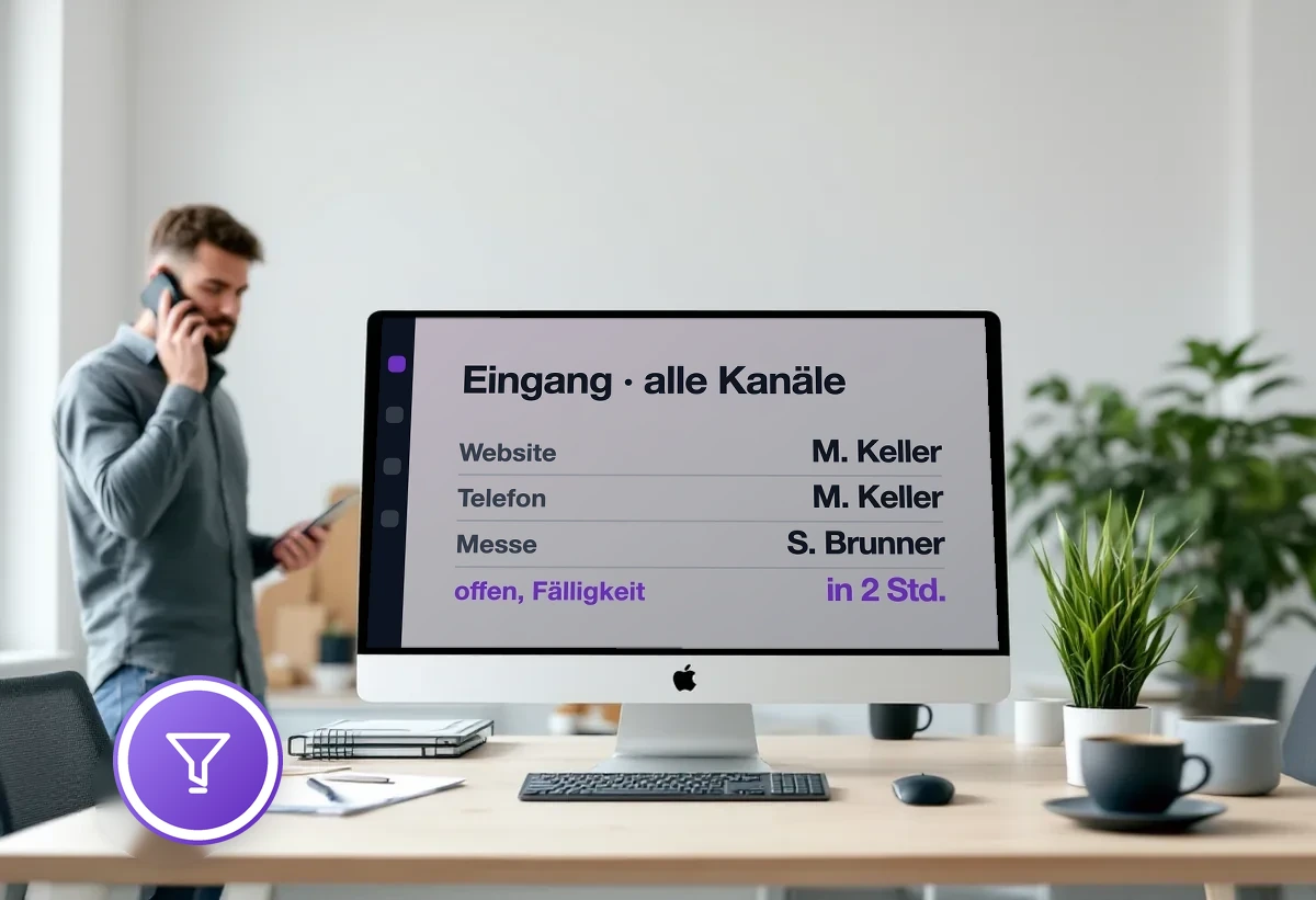 Bildschirm mit dem Anfrage-Eingang aus allen Kanälen, je Anfrage ein Verantwortlicher und eine Fälligkeit