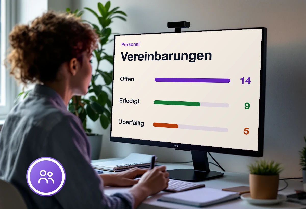 Bildschirm mit Übersicht der Mitarbeitergespräche und ihrem Status je Person