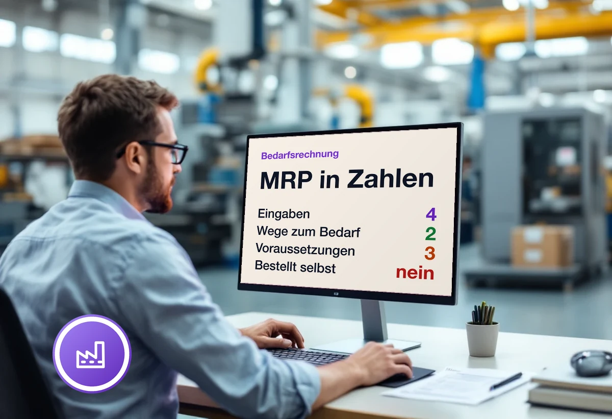 Bildschirm mit der Bedarfsrechnung in Zahlen: vier Eingaben, zwei Wege zum Bedarf, drei Voraussetzungen - und sie bestellt nicht selbst