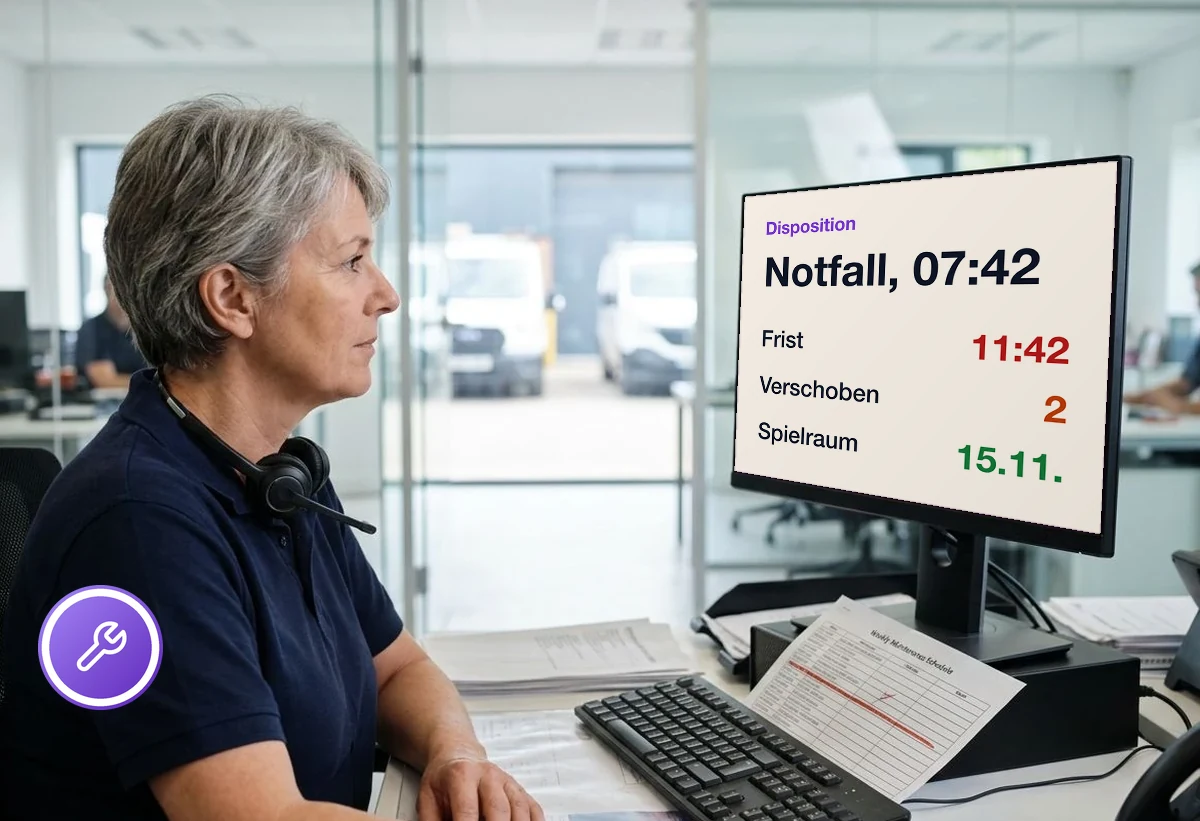 Notfalleinsätze und geplante Wartungen priorisieren: Was die Disponentin um 07:30 entscheidet