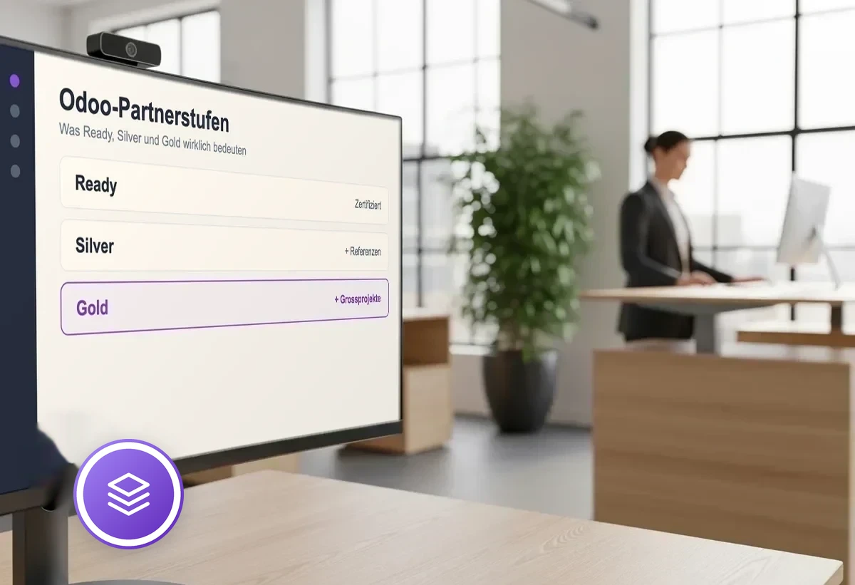 Bildschirm mit den drei Odoo-Partnerstufen Ready, Silver und Gold im Vergleich