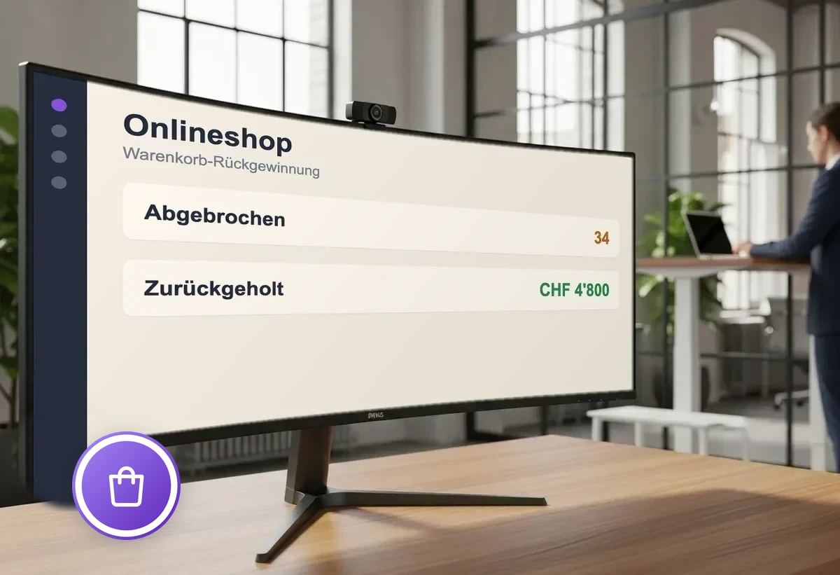 Bildschirm mit Warenkorb-Rückgewinnung: 34 abgebrochene Warenkörbe, CHF 4'800 zurückgeholt