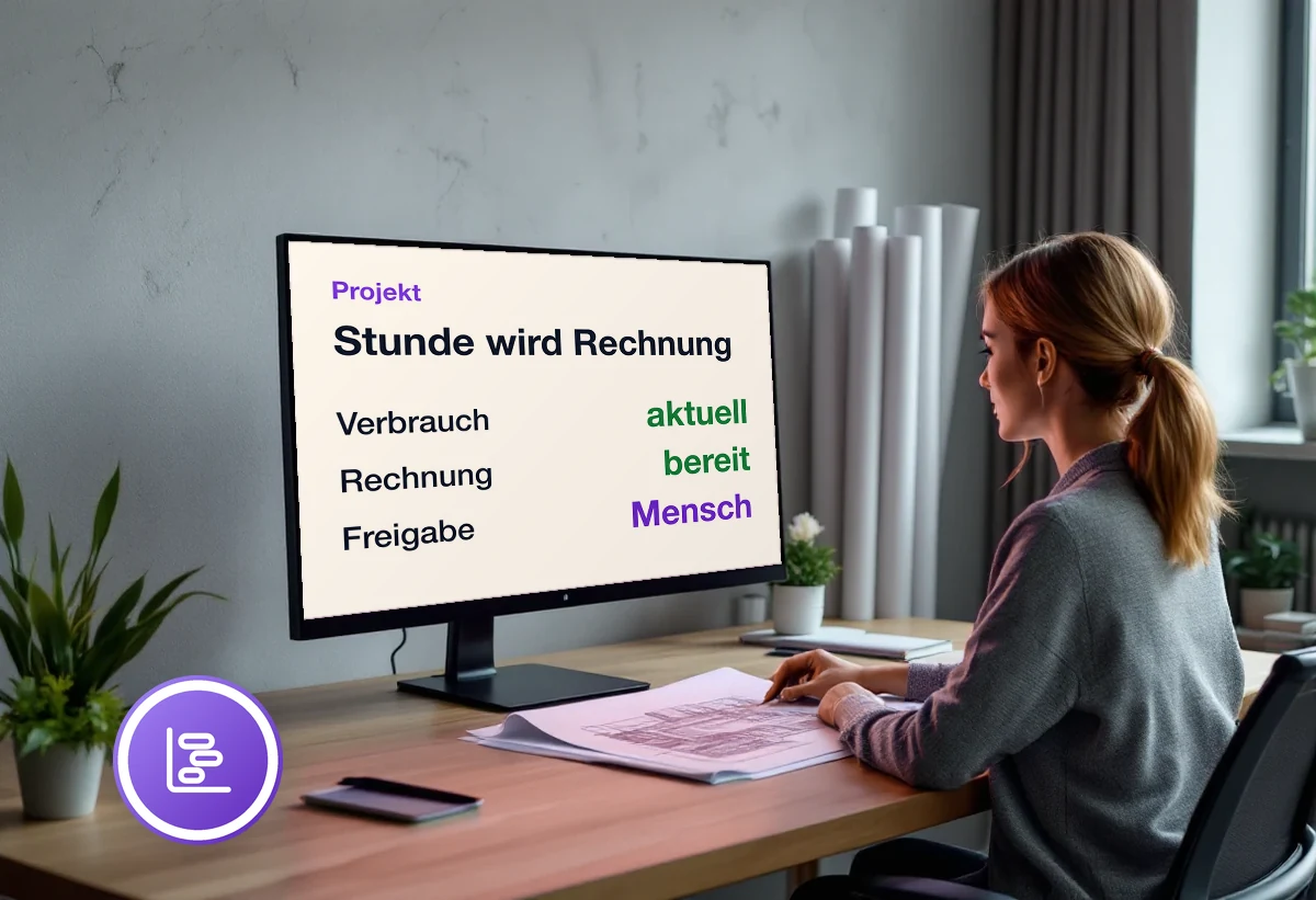 Bildschirm mit einem Projekt in Odoo: erfasste Stunde, aktueller Verbrauch, vorbereitete Rechnung
