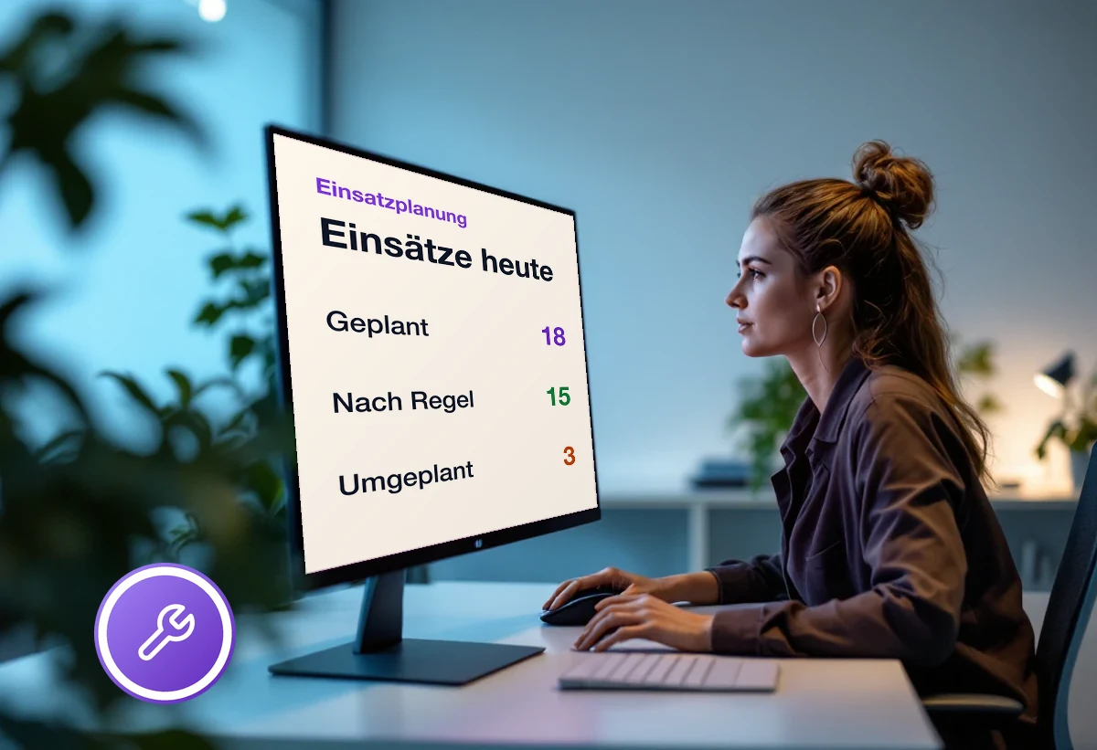 Bildschirm mit der Einsatzplanung mehrerer Techniker und ihrem Status