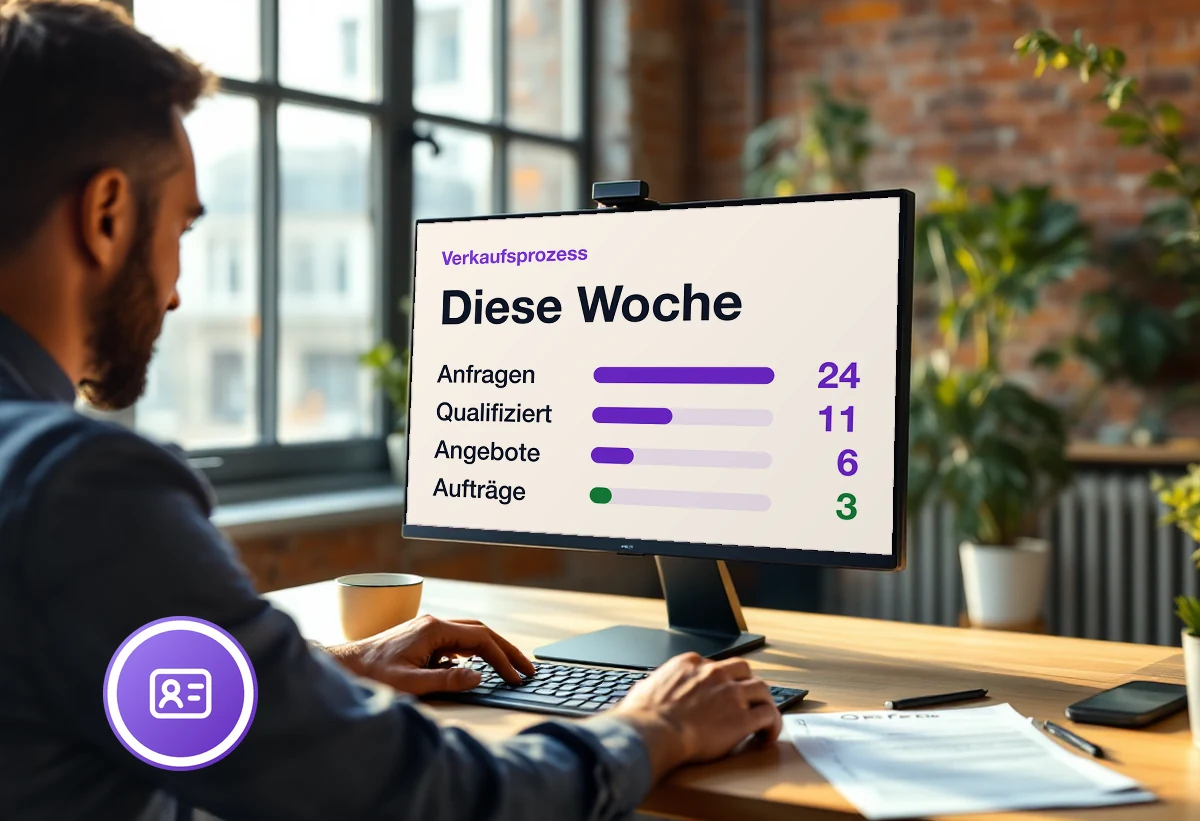 Bildschirm mit den Stationen eines Verkaufsprozesses und ihren Abschlussquoten