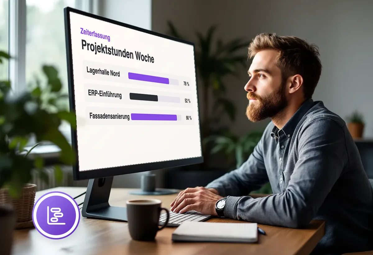 Bildschirm mit Zeiterfassung für laufende Projekte