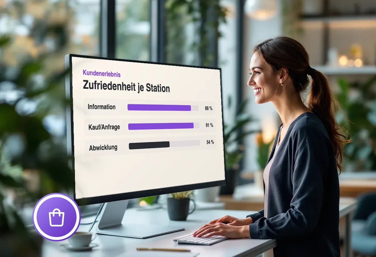Bildschirm mit Übersicht über die Stationen des digitalen Kundenerlebnisses