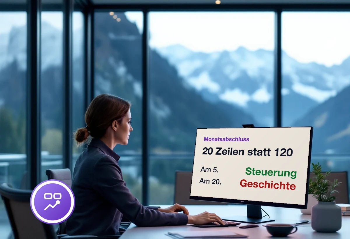 Bildschirm mit dem Monatsabschluss: am 5. mit 20 Zeilen statt am 20. mit 120