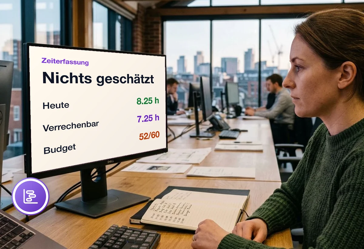 Welche Zeiten wirklich erfasst werden sollten: Was die Projektmitarbeiterin um 17:10 einträgt