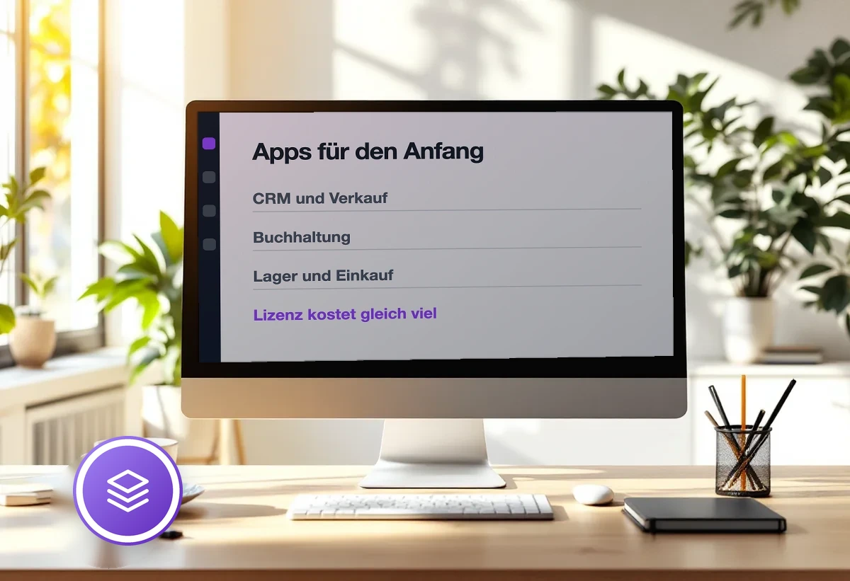 Bildschirm mit den Apps für den Anfang und dem Hinweis, dass die Lizenz unabhängig von der Zahl gleich viel kostet