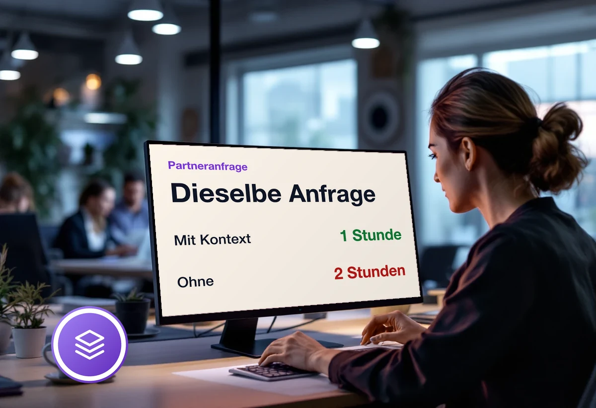 Bildschirm mit dem Unterschied zwischen zwei Partneranfragen: mit Kontext eine Stunde, ohne Kontext zwei Stunden